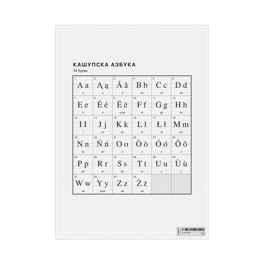 Leskoff Kashubian Alphabet Chart, 8.3 x 11.7 in (21.0 x 29.7 cm, Desk Chart, Laminated), Macedonian-Labeled, image 1 of 2
