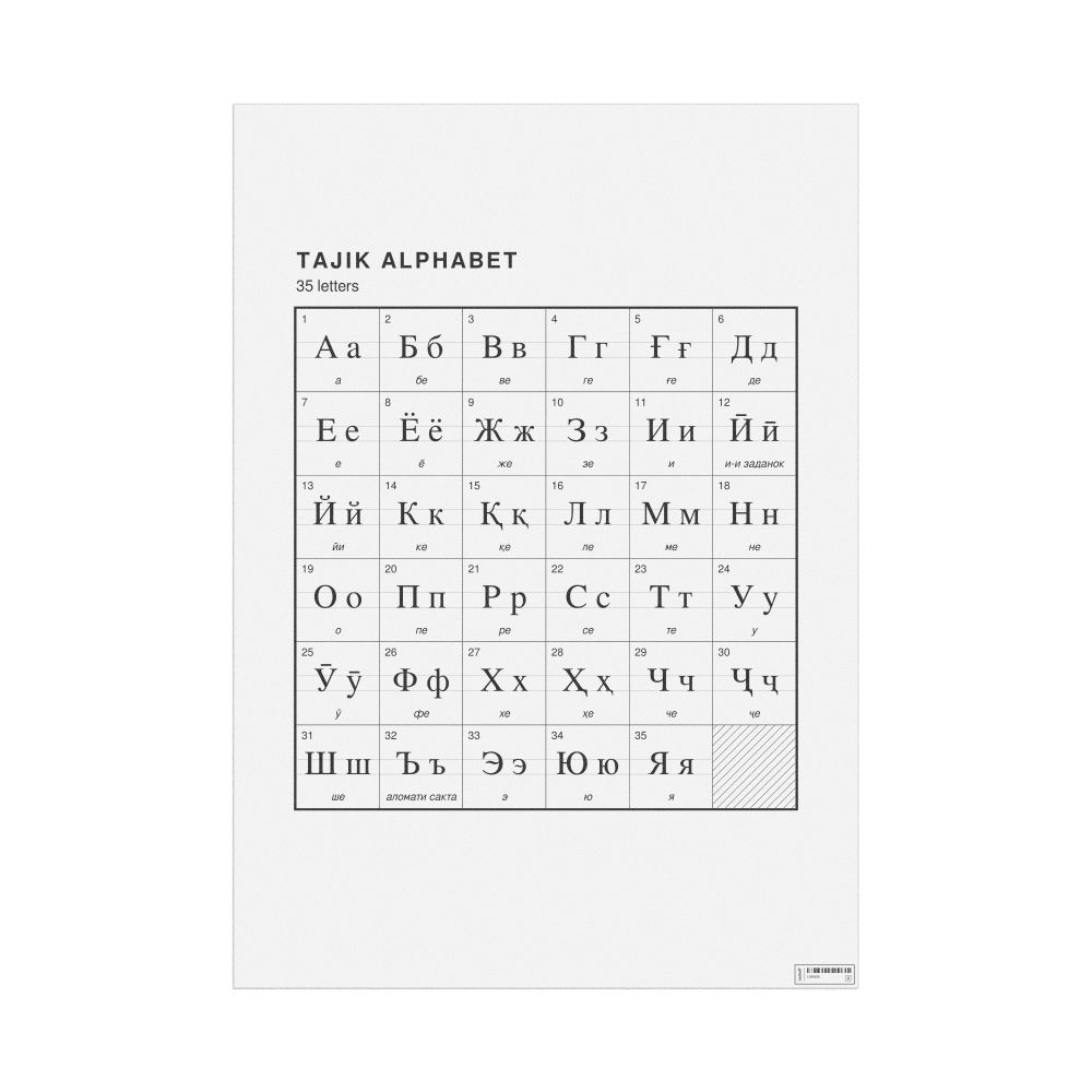 Leskoff Tajik Alphabet Chart, 23.4 x 33.1 in (59.4 x 84.1 cm, Poster / Wall Chart), image 1 of 2