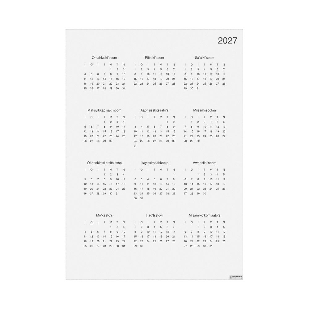 Leskoff 2027 Wall Calendar, Blackfoot-Labeled, Monday-Start Layout, Poster / Wall Print, 23.4 x 33.1 in (59.4 x 84.1 cm), image 1 of 1