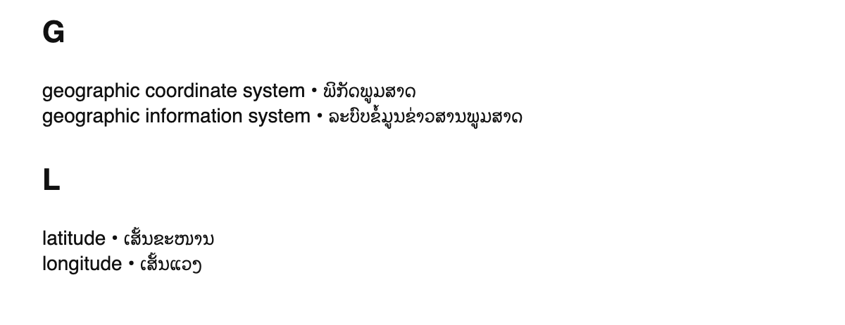 Cartography terms in Lao