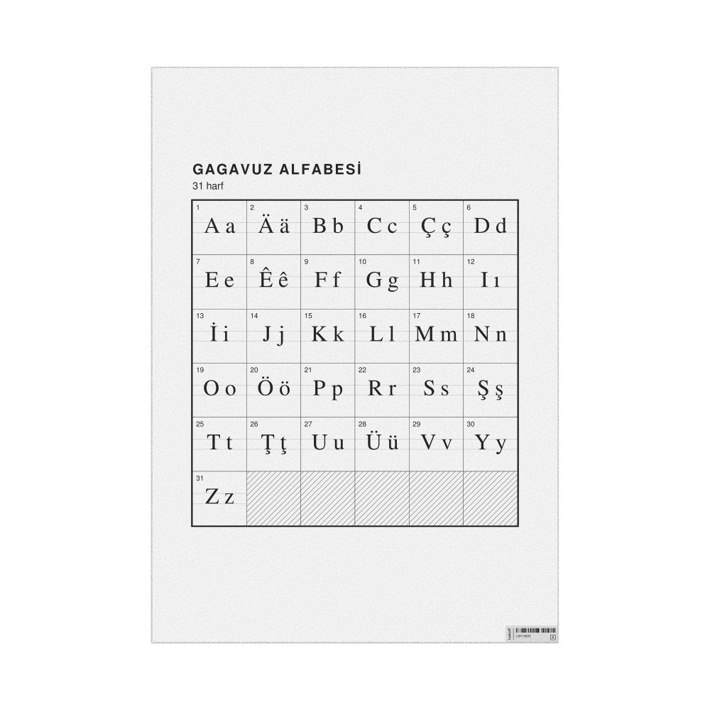 Leskoff Gagauz Alphabet Chart, 23.4 x 33.1 in (59.4 x 84.1 cm, Poster / Wall Chart), Turkish-Labeled, image 1 of 2