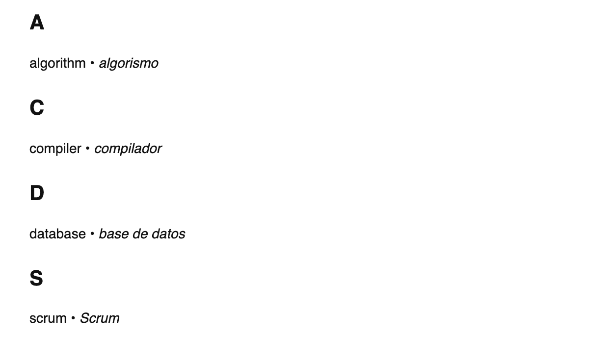 Software engineering terms in Aragonese