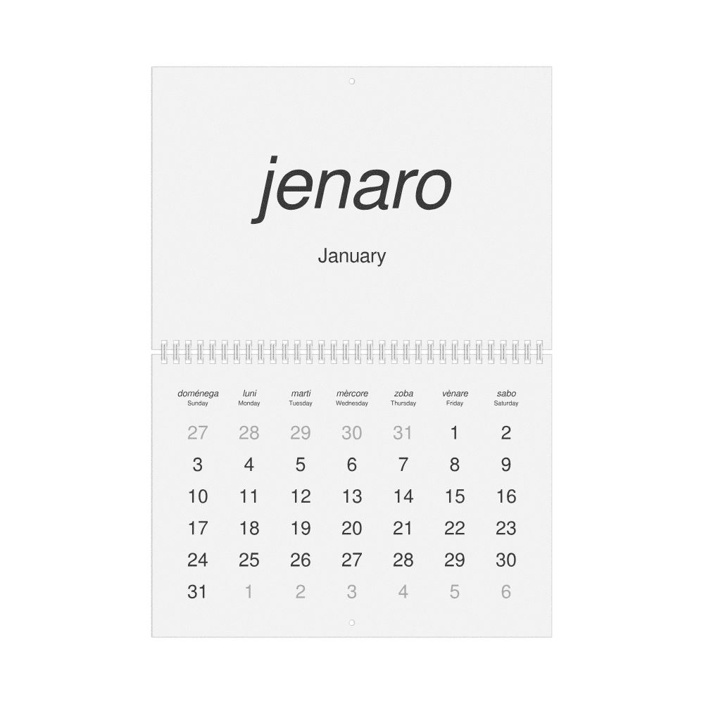 Leskoff 2027 Wall Calendar, Venetian/English-Labeled, Sunday-Start Layout, Wire-Bound, 11.7 x 8.3 in (29.7 x 21.0 cm), image 1 of 1