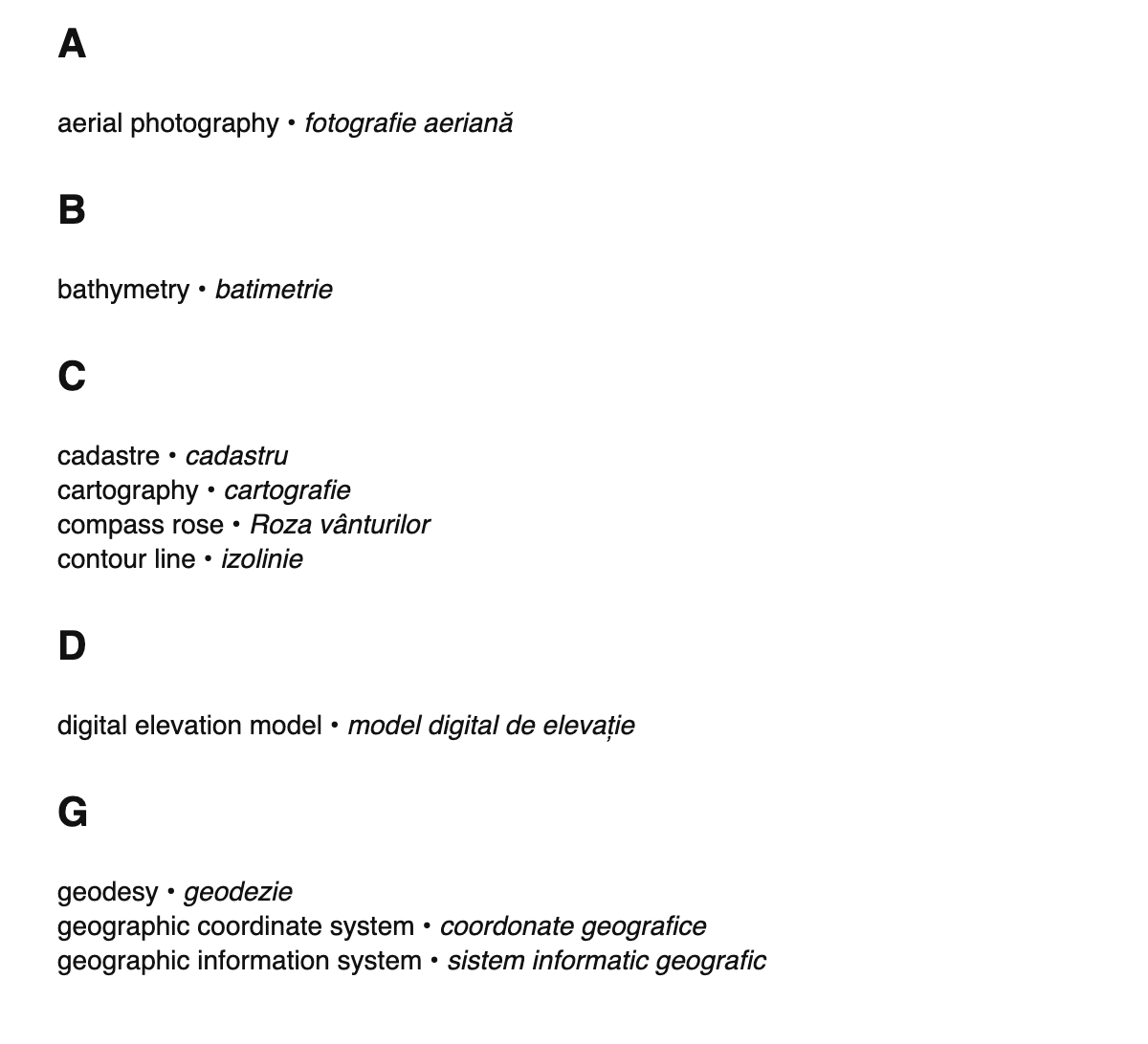Cartography terms in Romanian