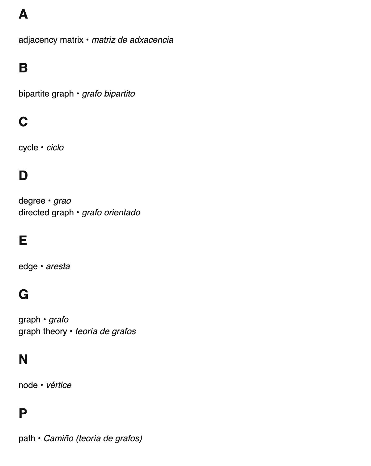 Graph theory terms in Galician
