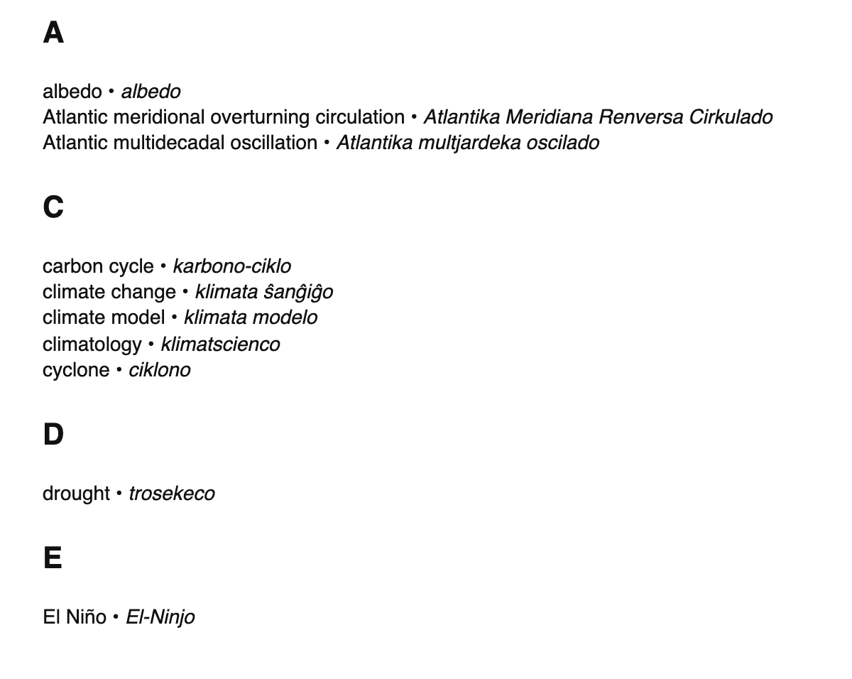 Climatology terms in Esperanto