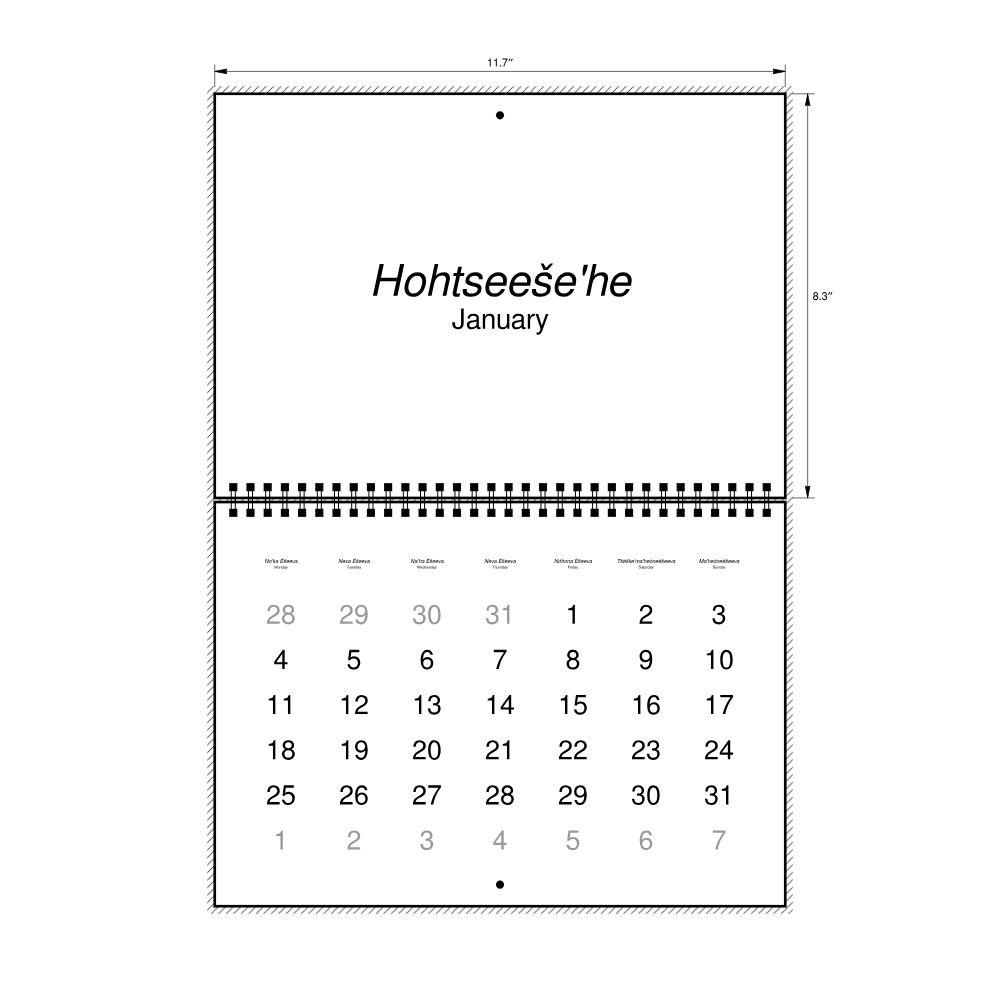 Leskoff 2027 Wall Calendar, Cheyenne/English-Labeled, Monday-Start Layout, Wire-Bound, 11.7 x 8.3 in (29.7 x 21.0 cm), image 2 of 2