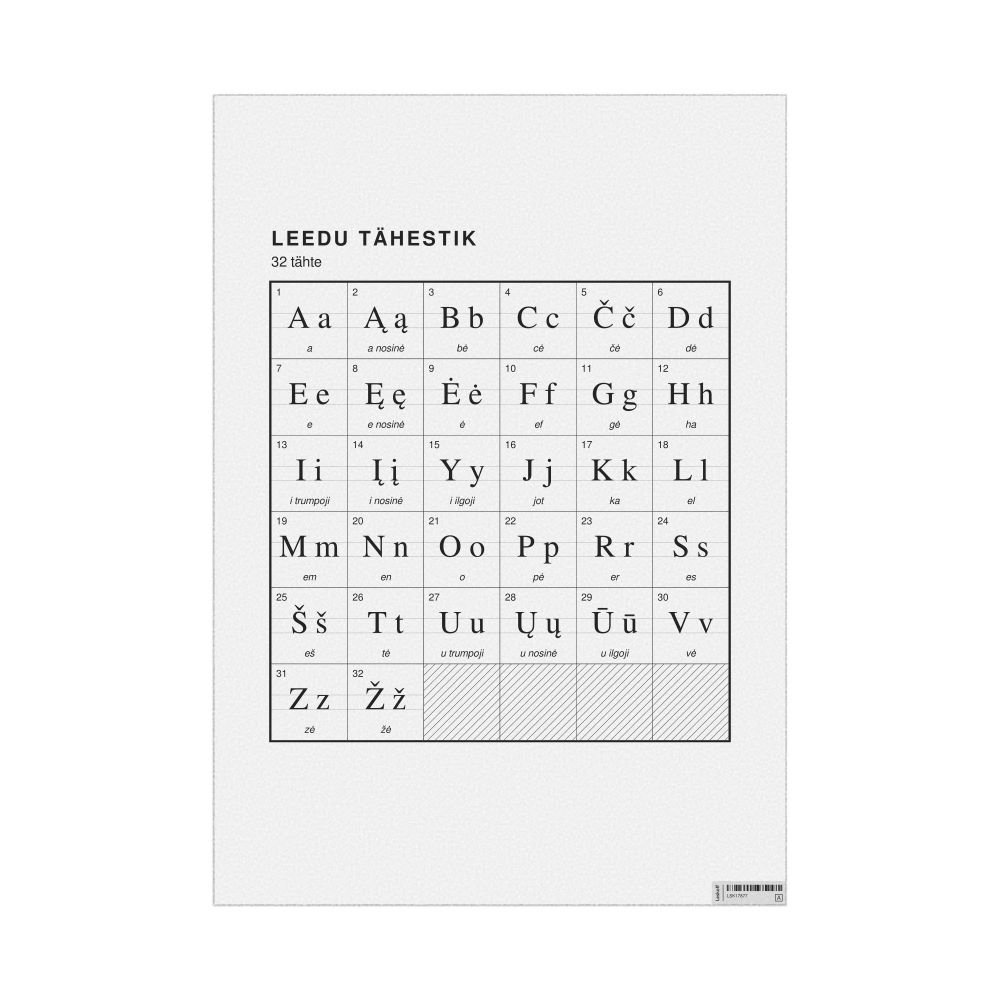 Leskoff Lithuanian Alphabet Chart, 23.4 x 33.1 in (59.4 x 84.1 cm, Poster / Wall Chart), Estonian-Labeled, image 1 of 2