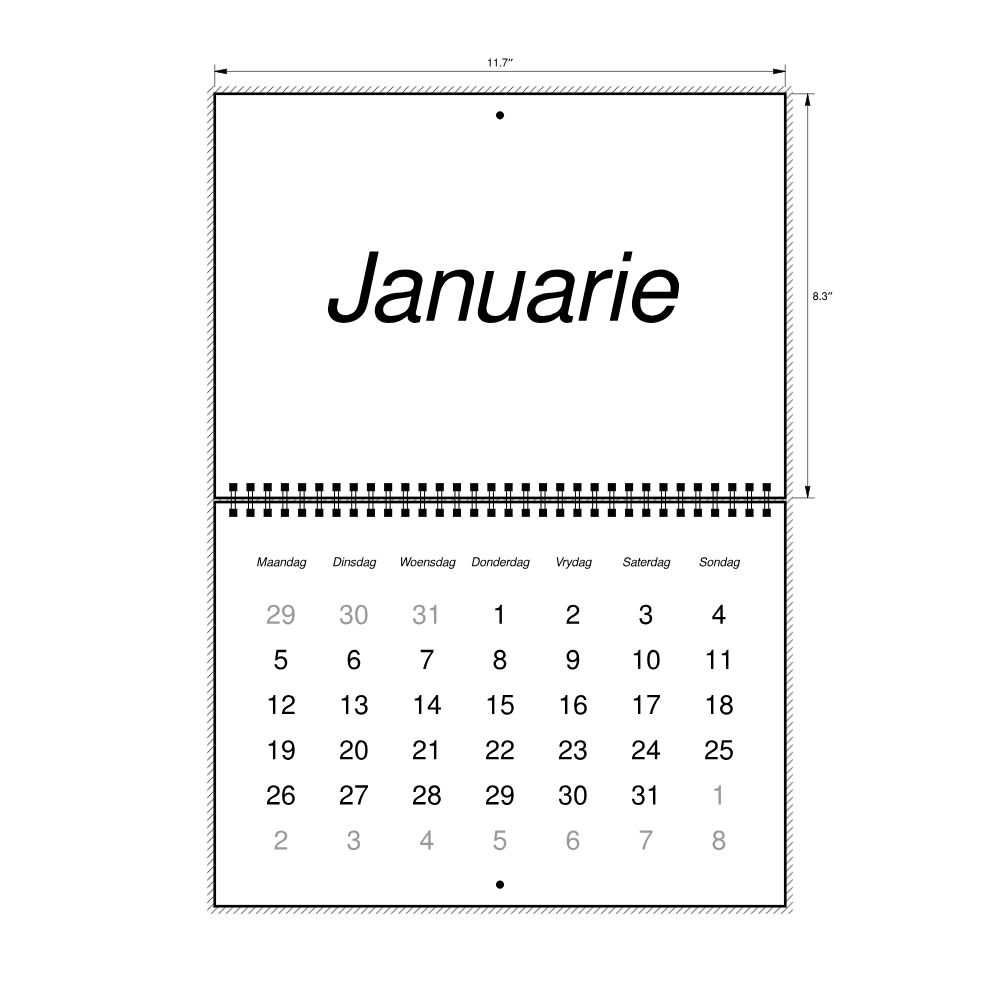 Leskoff 2026 Wall Calendar, Afrikaans-Labeled, Monday-Start Layout, Wire-Bound, 11.7 x 8.3 in (29.7 x 21.0 cm), image 2 of 2