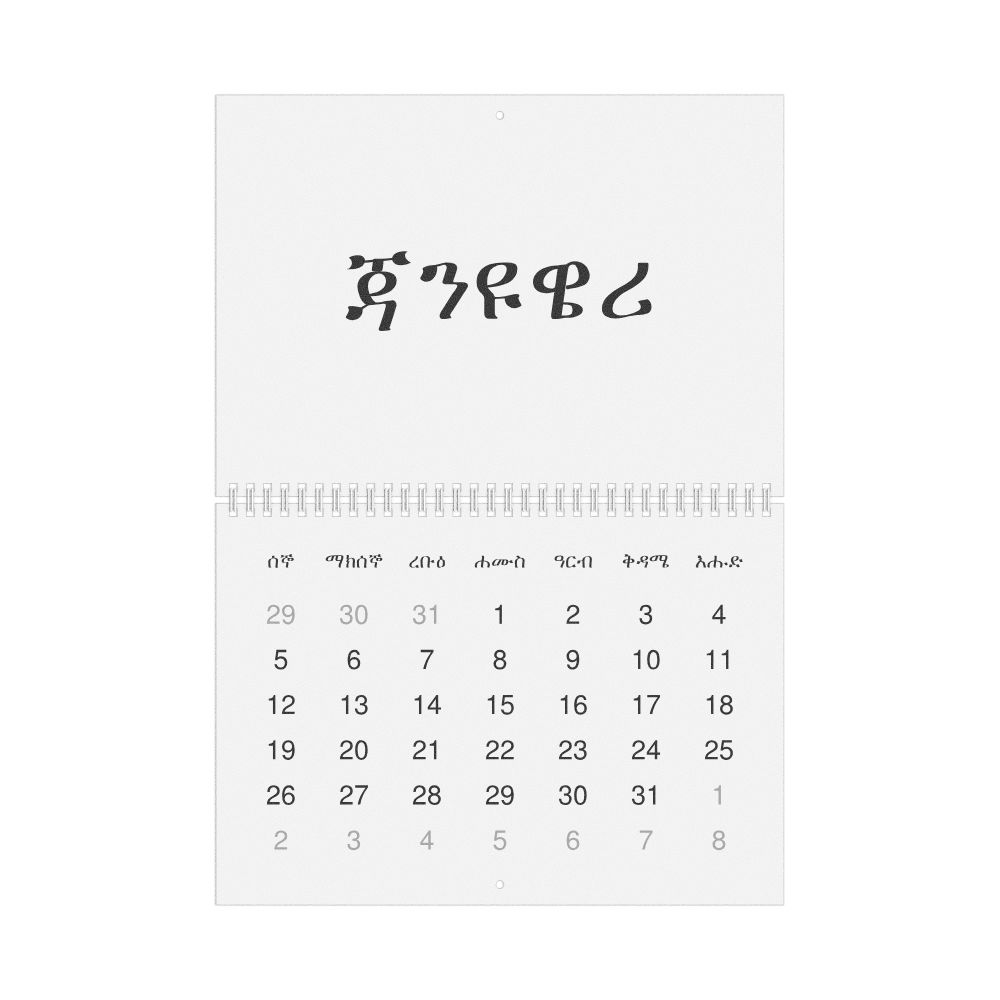 Leskoff 2026 Wall Calendar, Amharic-Labeled, Monday-Start Layout, Wire-Bound, 11.7 x 8.3 in (29.7 x 21.0 cm), image 1 of 1