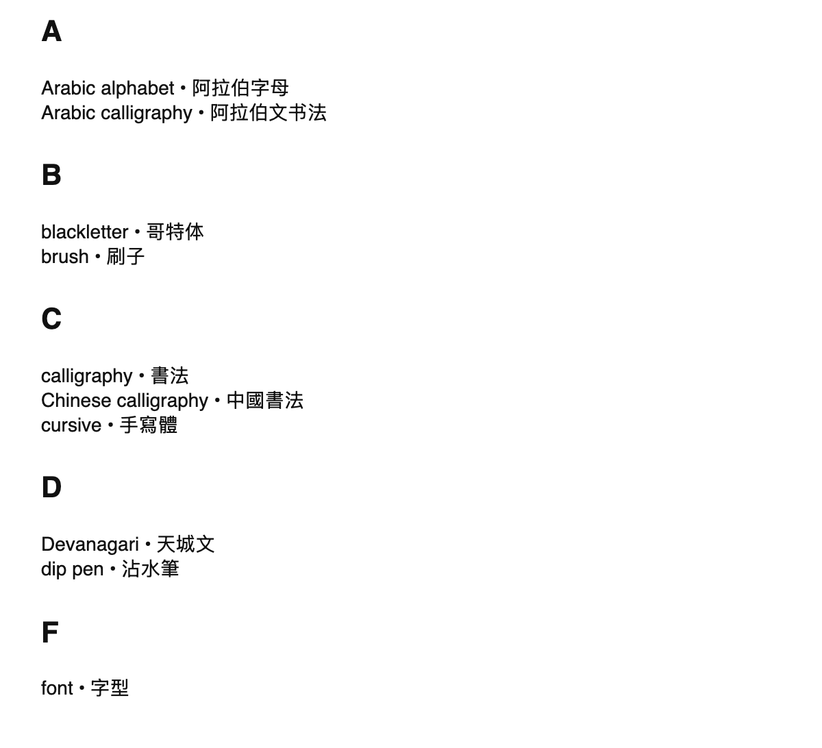 Calligraphy terms in Chinese