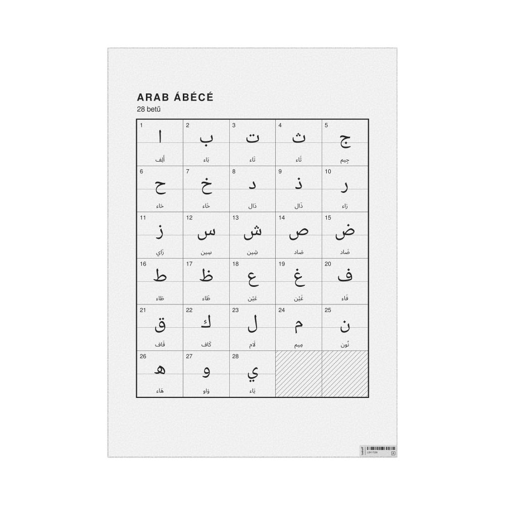 Leskoff Arabic Alphabet Chart, 23.4 x 33.1 in (59.4 x 84.1 cm, Poster / Wall Chart), Hungarian-Labeled, image 1 of 2