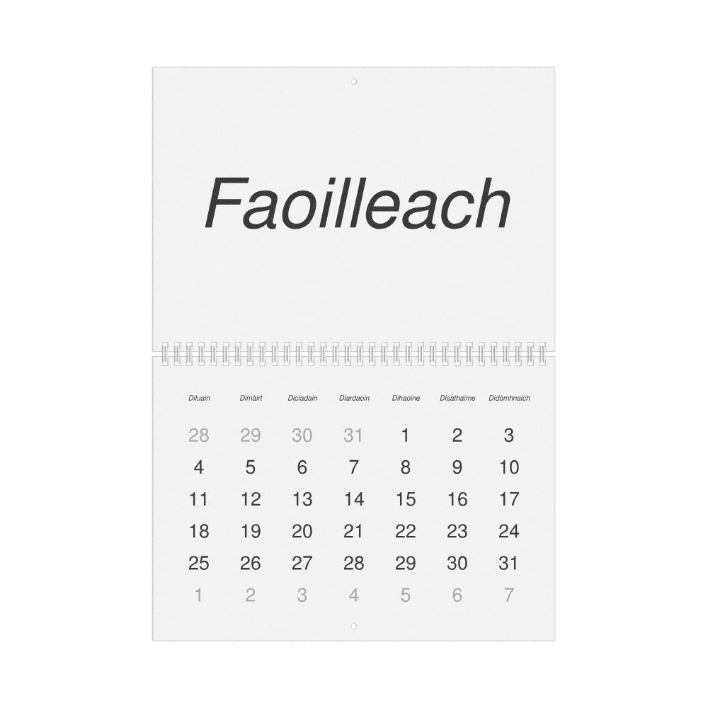 Leskoff 2027 Wall Calendar, Scottish Gaelic-Labeled, Monday-Start Layout, Wire-Bound, 11.7 x 8.3 in (29.7 x 21.0 cm), image 1 of 1
