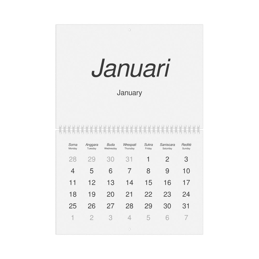 Leskoff 2027 Wall Calendar, Balinese/English-Labeled, Monday-Start Layout, Wire-Bound, 11.7 x 8.3 in (29.7 x 21.0 cm), image 1 of 1