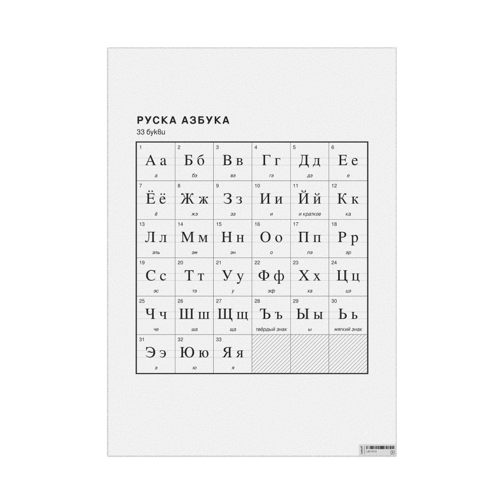 Leskoff Russian Alphabet Chart, 23.4 x 33.1 in (59.4 x 84.1 cm, Poster / Wall Chart), Bulgarian-Labeled, image 1 of 2