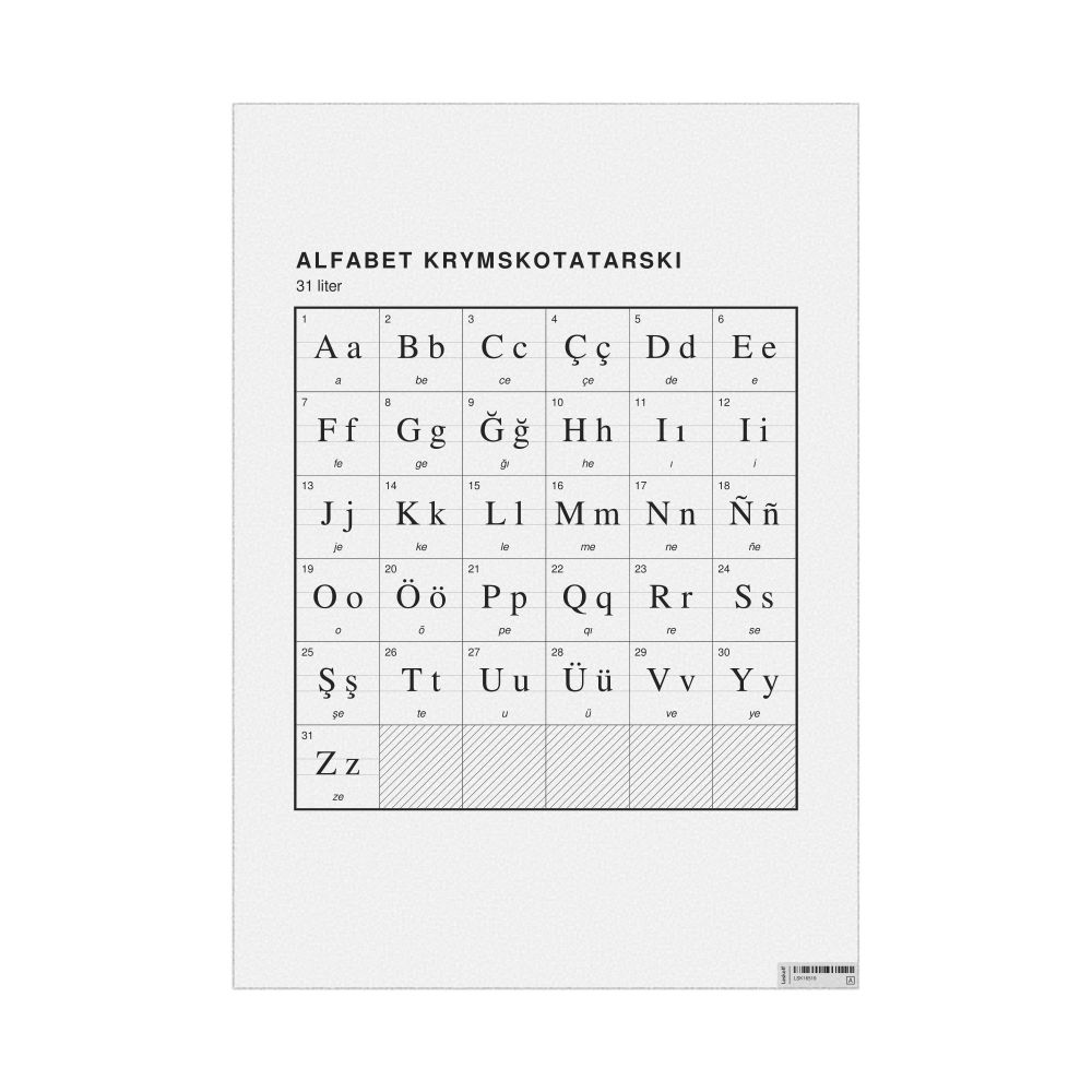 Leskoff Crimean Tatar Alphabet Chart, 23.4 x 33.1 in (59.4 x 84.1 cm, Poster / Wall Chart), Polish-Labeled, image 1 of 2