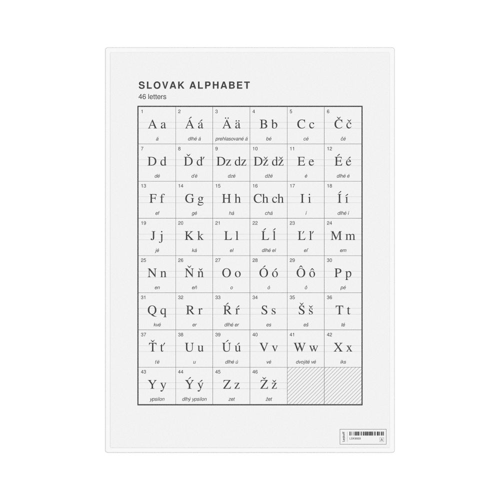 Leskoff Slovak Alphabet Chart, 8.3 x 11.7 in (21.0 x 29.7 cm, Desk Chart, Laminated), image 1 of 2