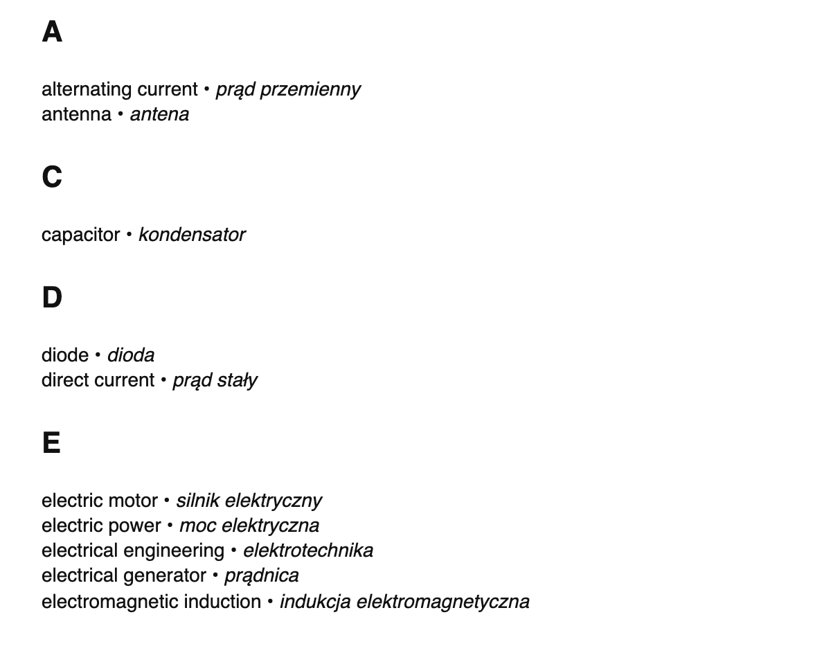 Electrical engineering terms in Polish