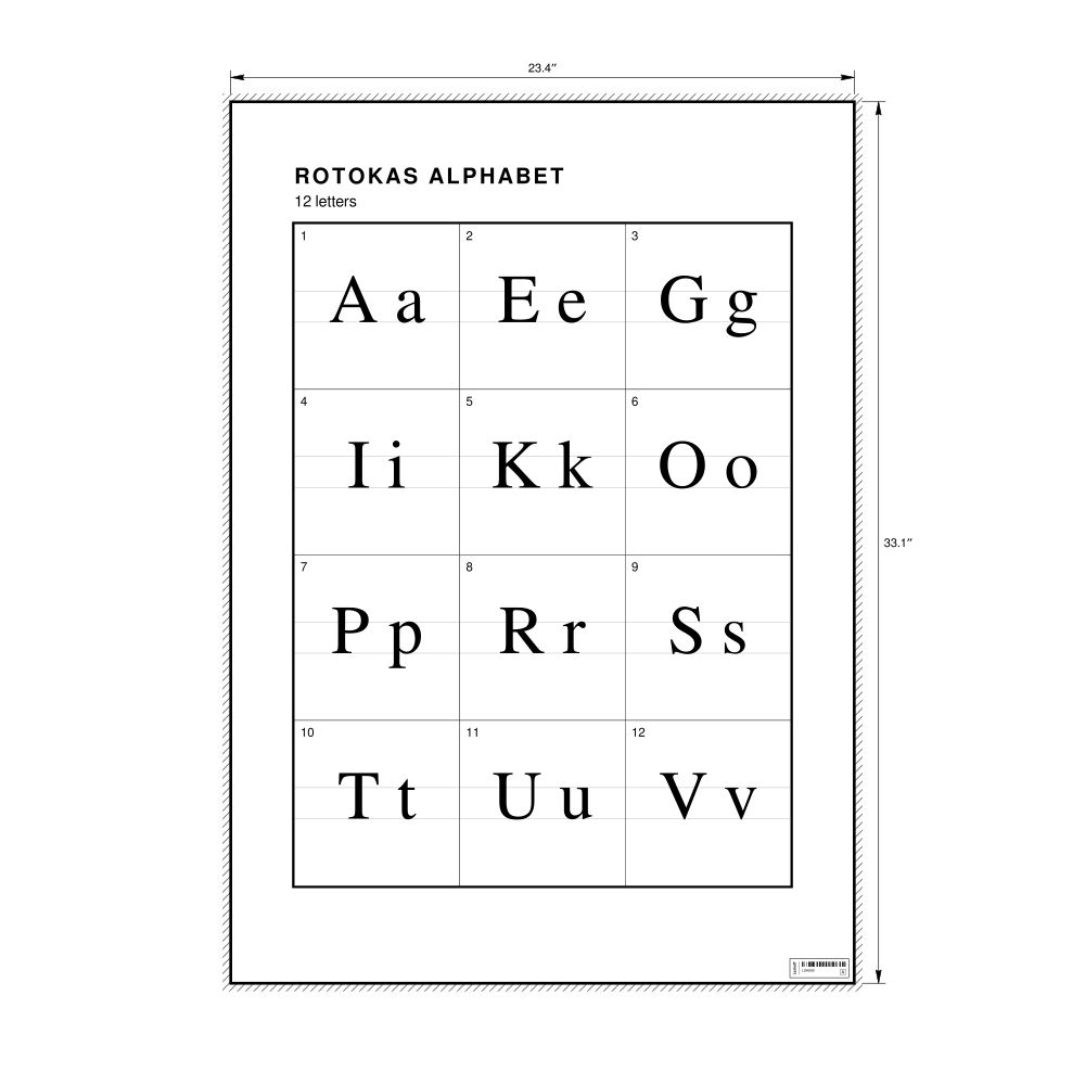 Leskoff Rotokas Alphabet Chart, 23.4 x 33.1 in (59.4 x 84.1 cm, Poster / Wall Chart), image 1 of 2