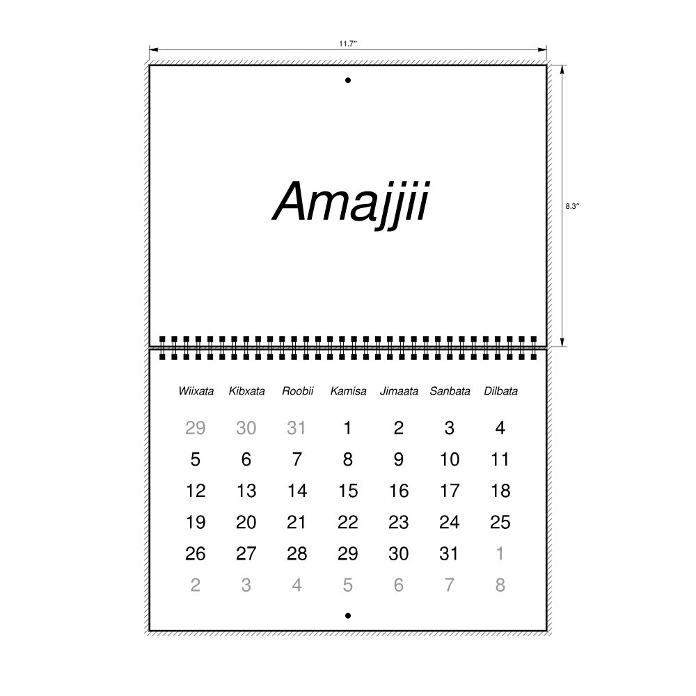 Leskoff 2026 Wall Calendar, Oromo-Labeled, Monday-Start Layout, Wire-Bound, 11.7 x 8.3 in (29.7 x 21.0 cm), image 2 of 2