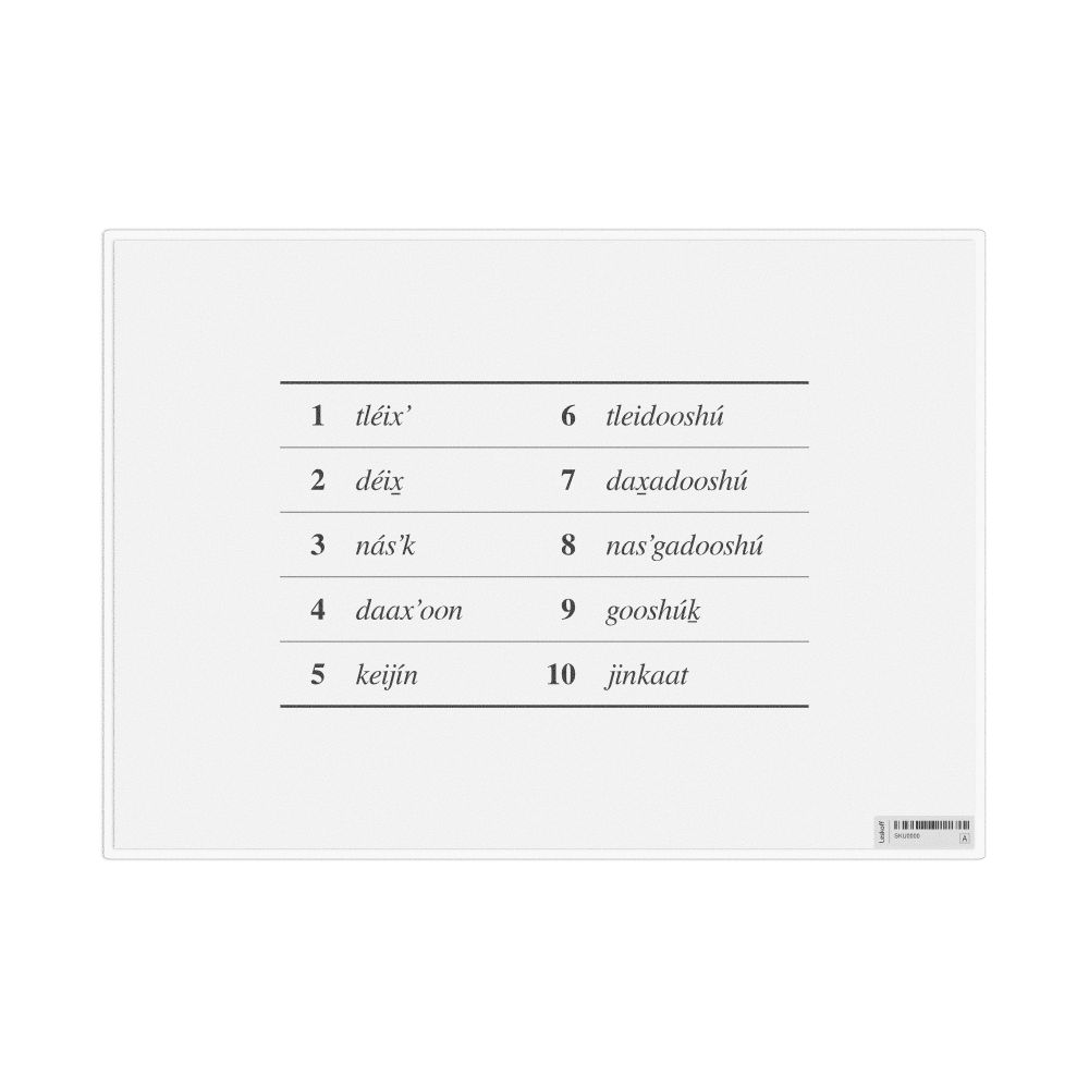 Leskoff Numbers 1–10 in Tlingit, Desk Chart, 11.7 x 8.3 in (29.7 x 21.0 cm), image 1 of 1