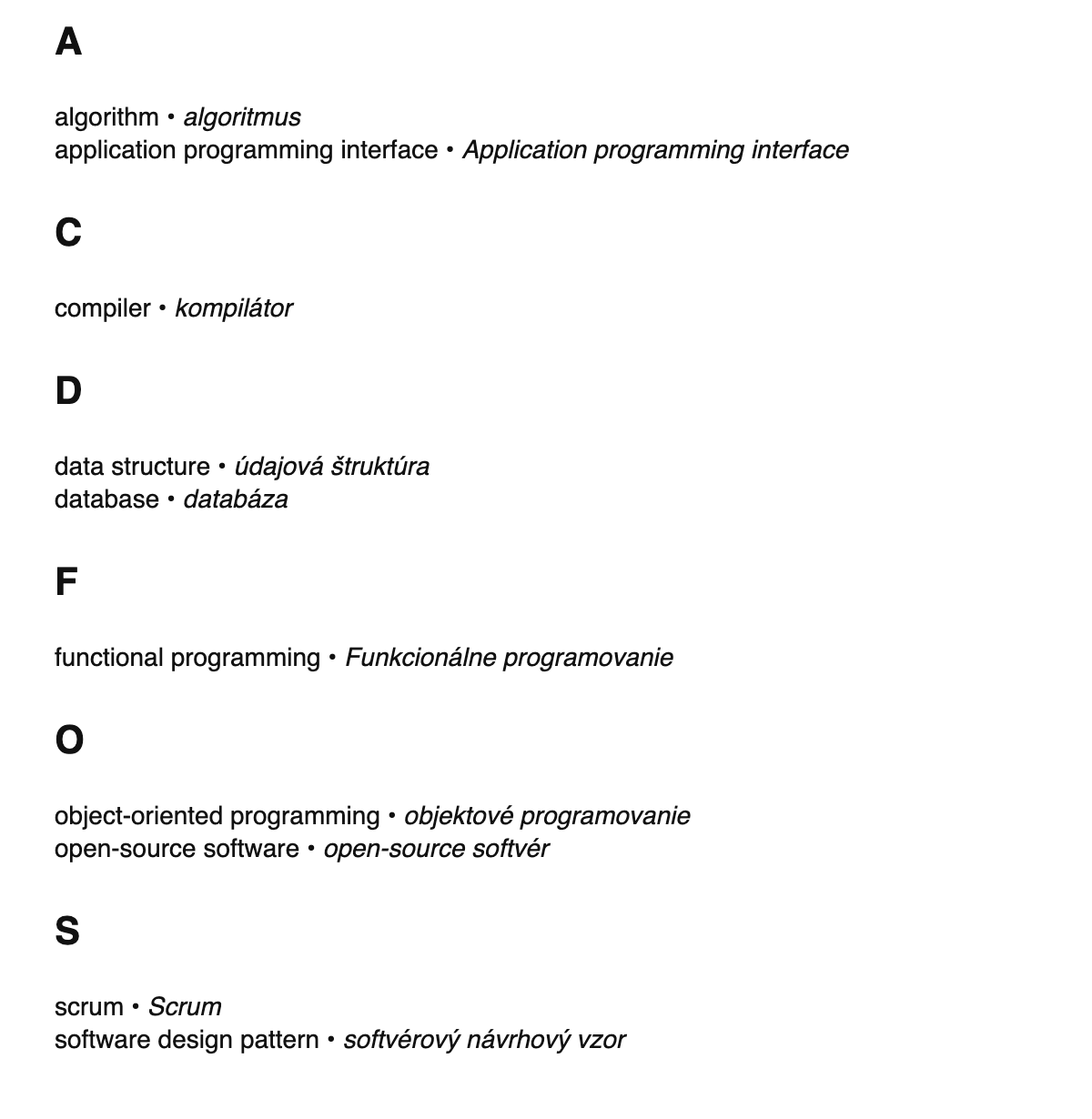Software engineering terms in Slovak