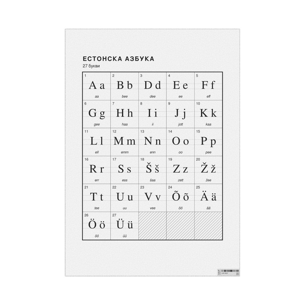 Leskoff Estonian Alphabet Chart, 23.4 x 33.1 in (59.4 x 84.1 cm, Poster / Wall Chart), Macedonian-Labeled, image 1 of 2