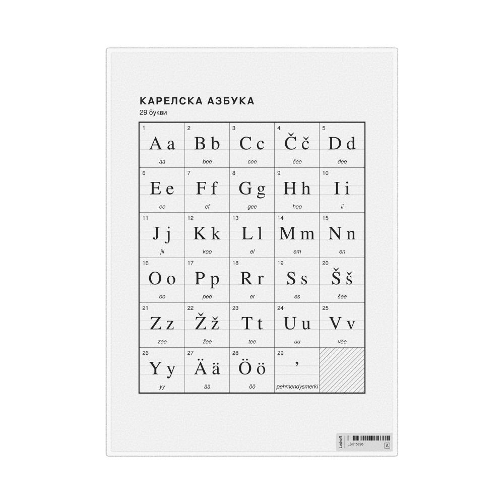 Leskoff Karelian Alphabet Chart, 8.3 x 11.7 in (21.0 x 29.7 cm, Desk Chart, Laminated), Macedonian-Labeled, image 1 of 2