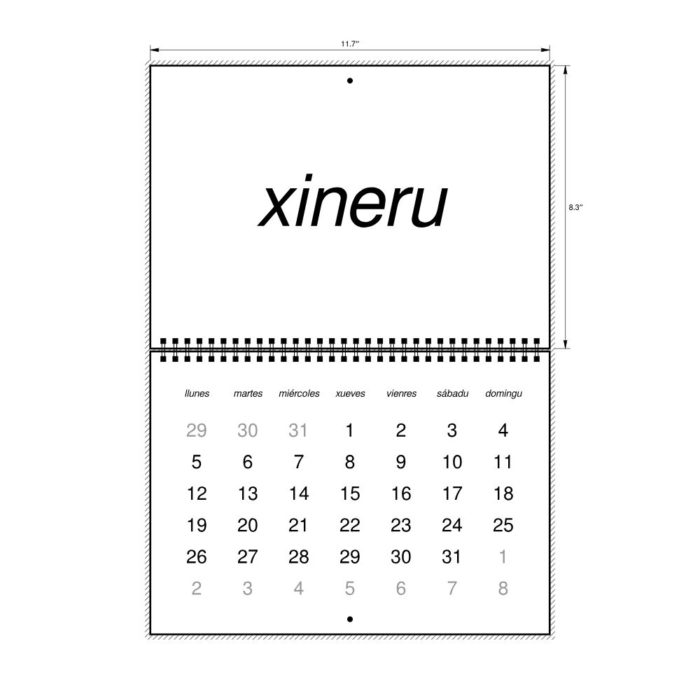 Leskoff 2026 Wall Calendar, Asturian-Labeled, Monday-Start Layout, Wire-Bound, 11.7 x 8.3 in (29.7 x 21.0 cm), image 2 of 2