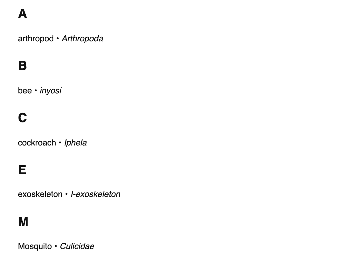 Entomology terms in Zulu
