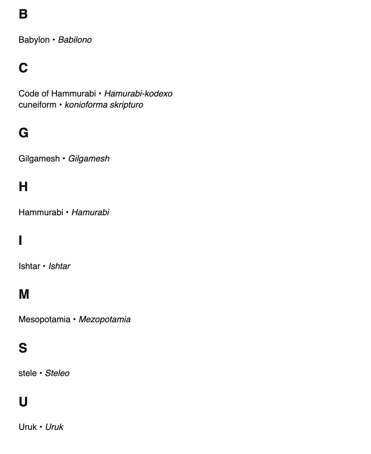 Assyriology terms in Ido