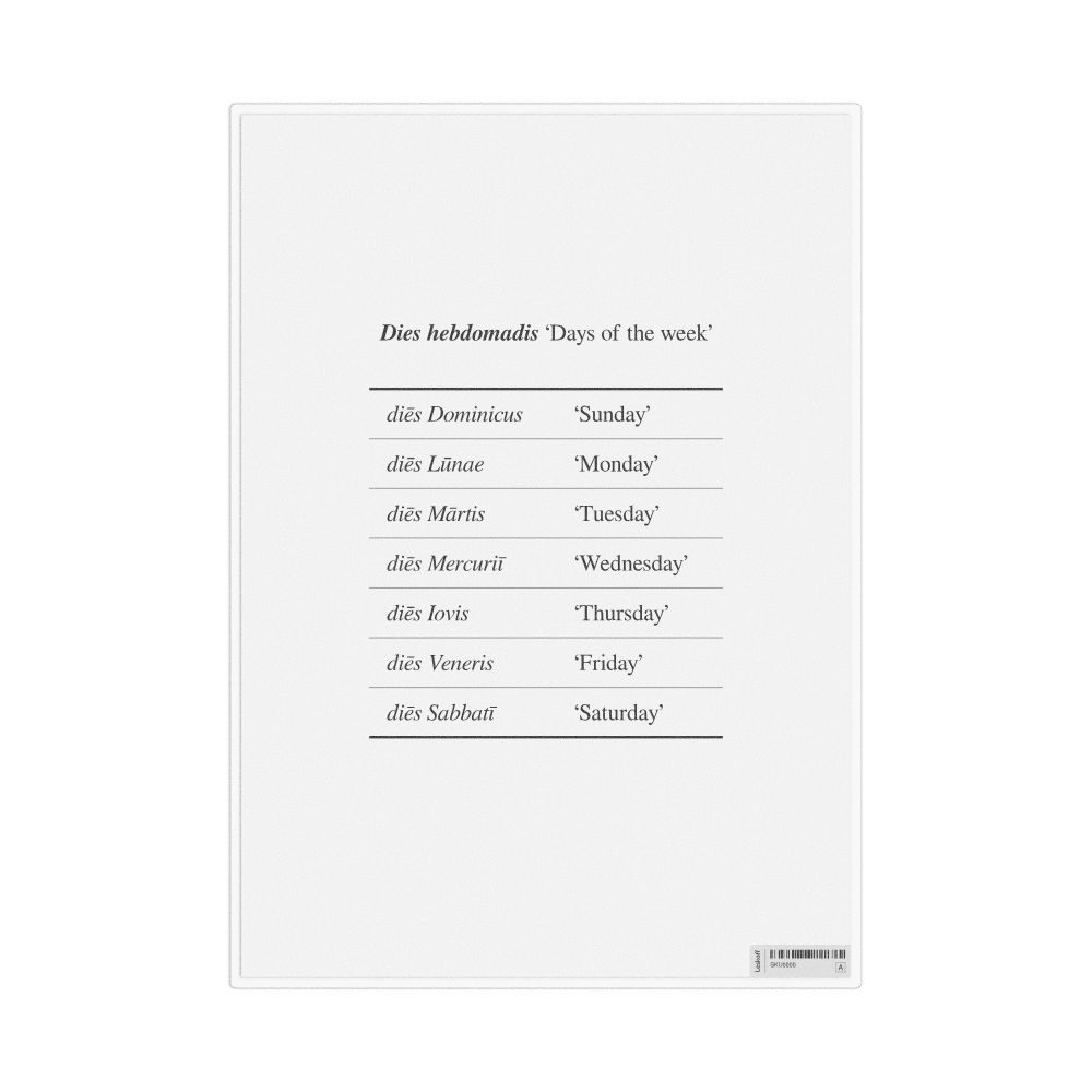 Leskoff Days of the Week in Latin, Desk Chart, 8.3 x 11.7 in (21.0 x 29.7 cm), image 1 of 1