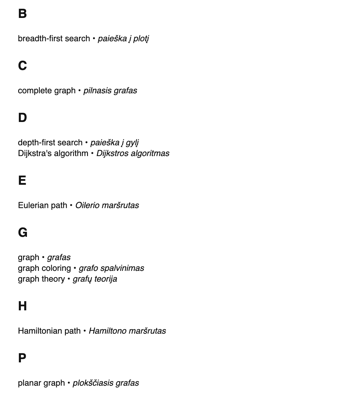 Graph theory terms in Lithuanian