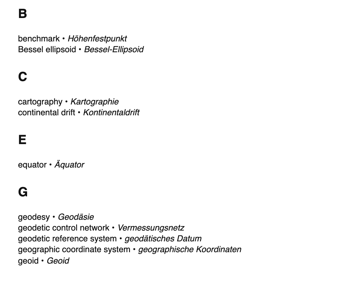 Geodesy terms in German