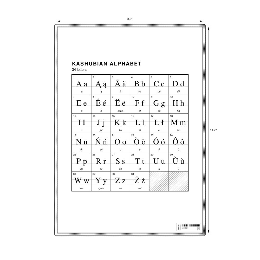 Leskoff Kashubian Alphabet Chart, 8.3 x 11.7 in (21.0 x 29.7 cm, Desk Chart, Laminated), image 1 of 2