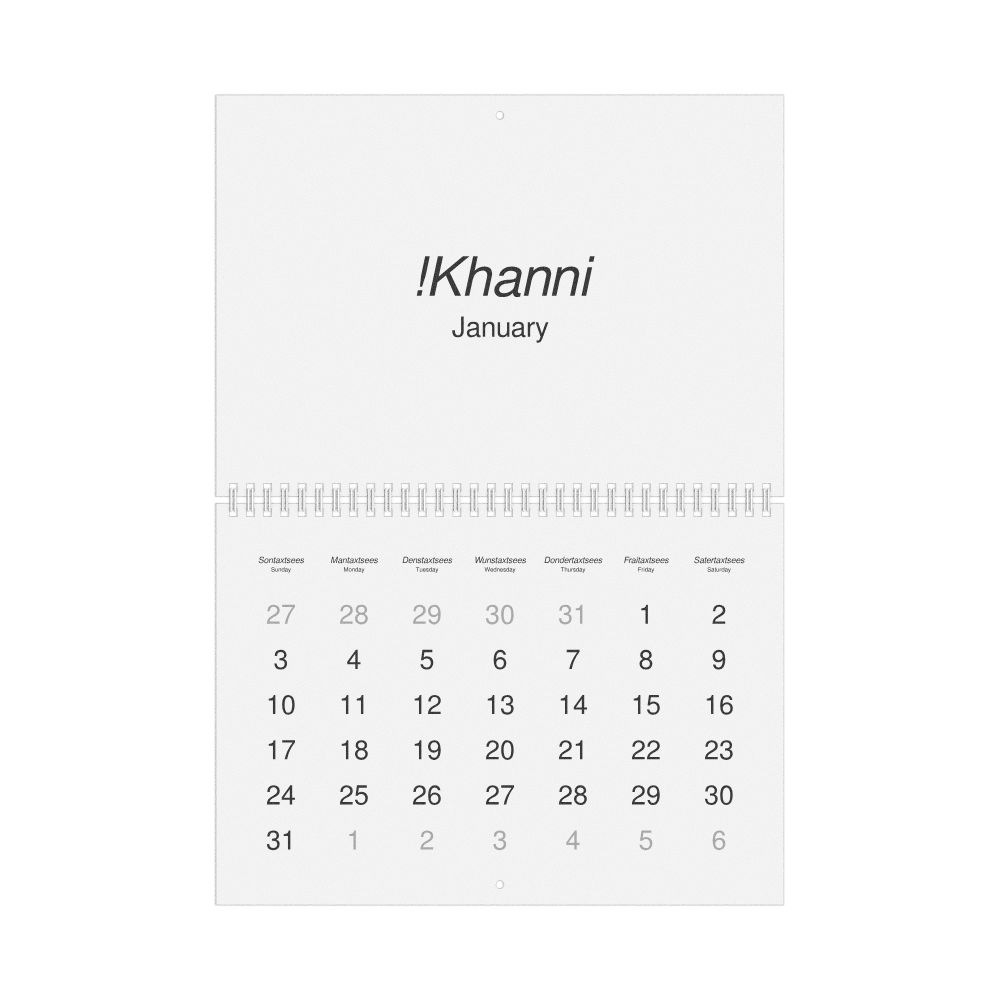 Leskoff 2027 Wall Calendar, Khoekhoe/English-Labeled, Sunday-Start Layout, Wire-Bound, 11.7 x 8.3 in (29.7 x 21.0 cm), image 1 of 1
