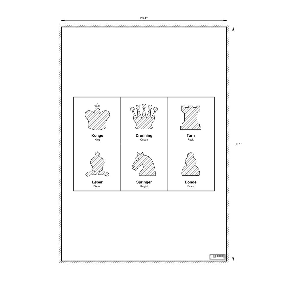 Leskoff Chess Pieces Poster, Danish/English-Labeled, image 1 of 2