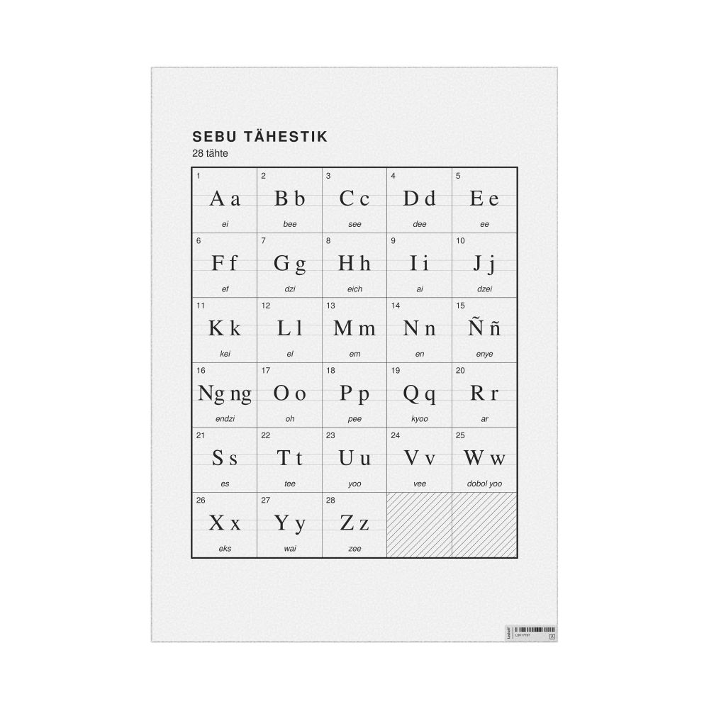 Leskoff Cebuano Alphabet Chart, 23.4 x 33.1 in (59.4 x 84.1 cm, Poster / Wall Chart), Estonian-Labeled, image 1 of 2