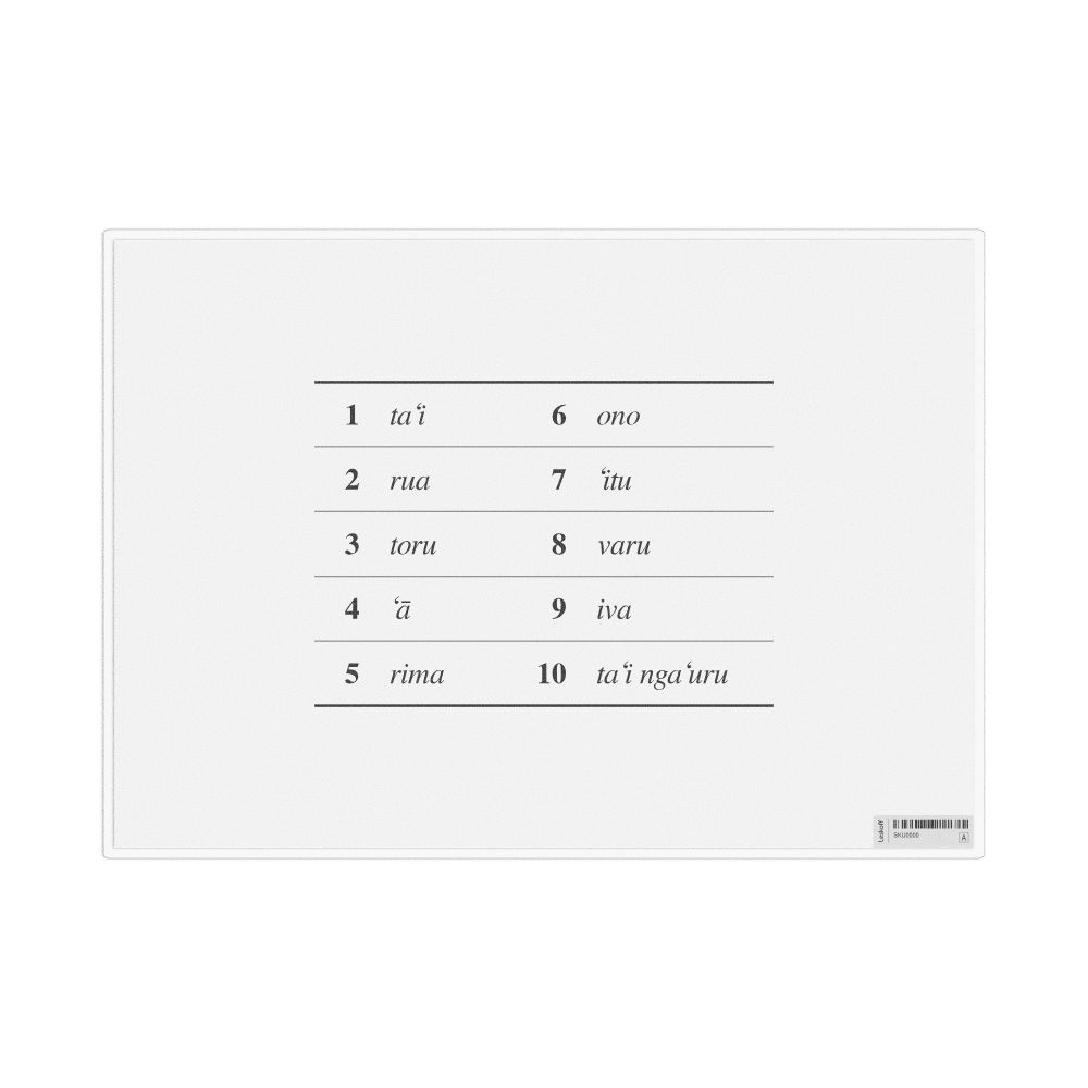 Leskoff Numbers 1–10 in Cook Islands Māori, Desk Chart, 11.7 x 8.3 in (29.7 x 21.0 cm), image 1 of 1