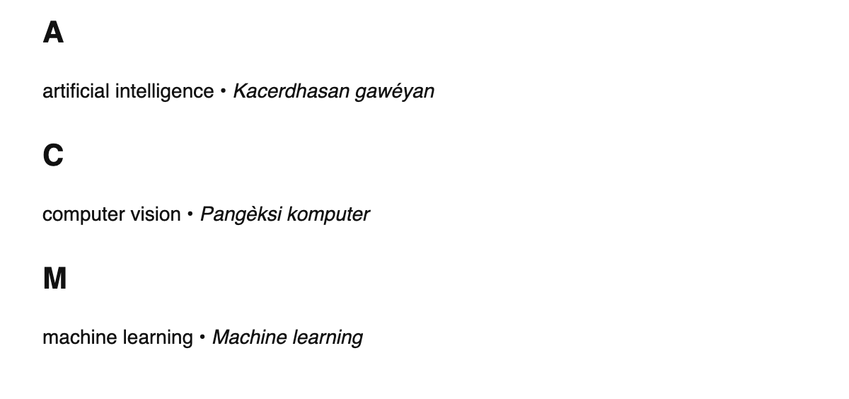 AI/ML terms in Javanese