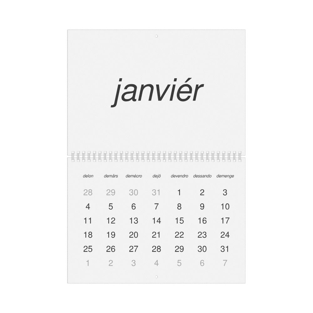 Leskoff 2027 Wall Calendar, Franco-Provençal-Labeled, Monday-Start Layout, Wire-Bound, 11.7 x 8.3 in (29.7 x 21.0 cm), image 1 of 1