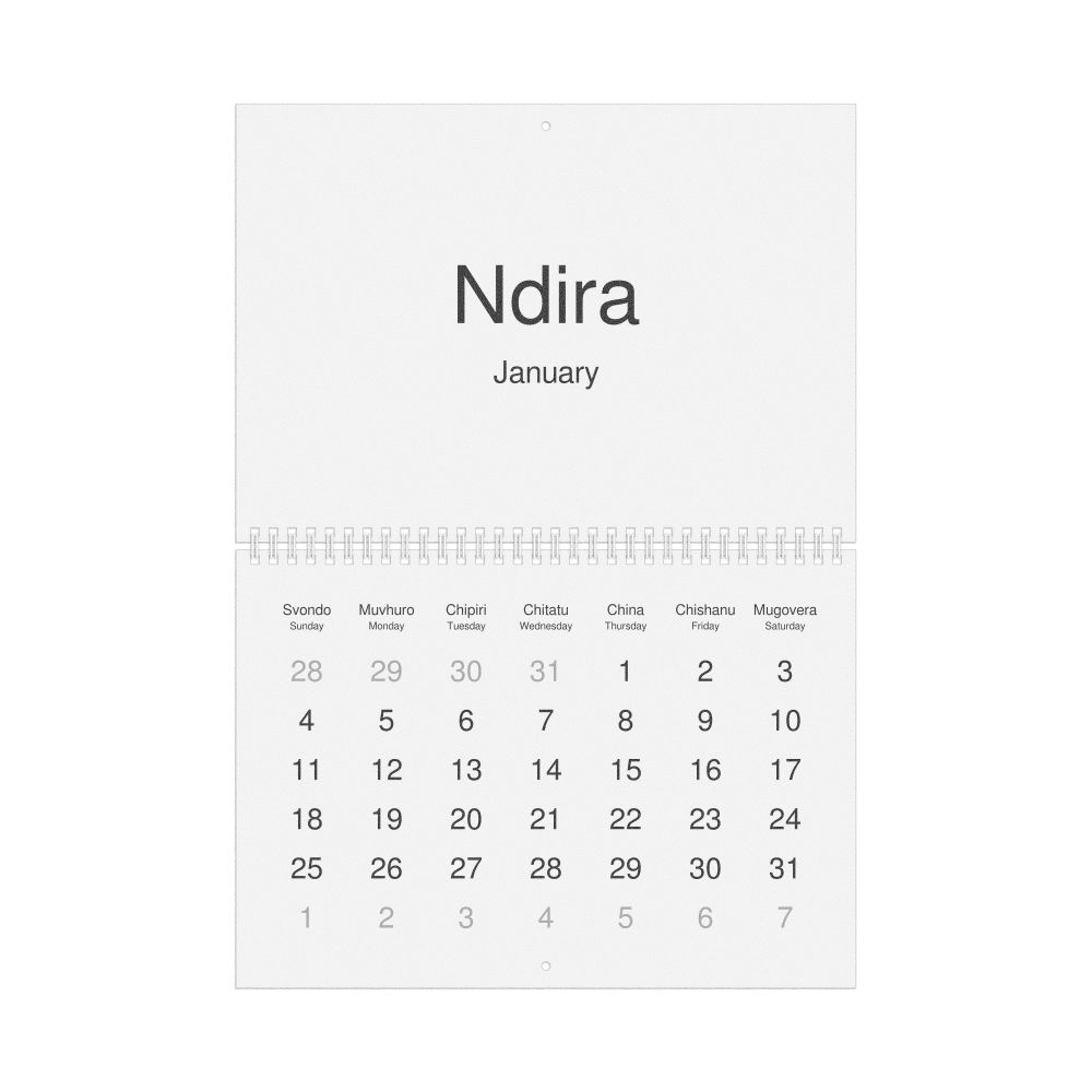 Leskoff 2026 Wall Calendar, Shona/English-Labeled, Sunday-Start Layout, Wire-Bound, 11.7 x 8.3 in (29.7 x 21.0 cm), image 1 of 1