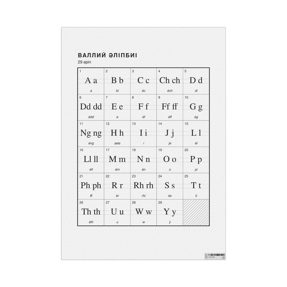 Leskoff Welsh Alphabet Chart, 23.4 x 33.1 in (59.4 x 84.1 cm, Poster / Wall Chart), Kazakh-Labeled, image 1 of 2