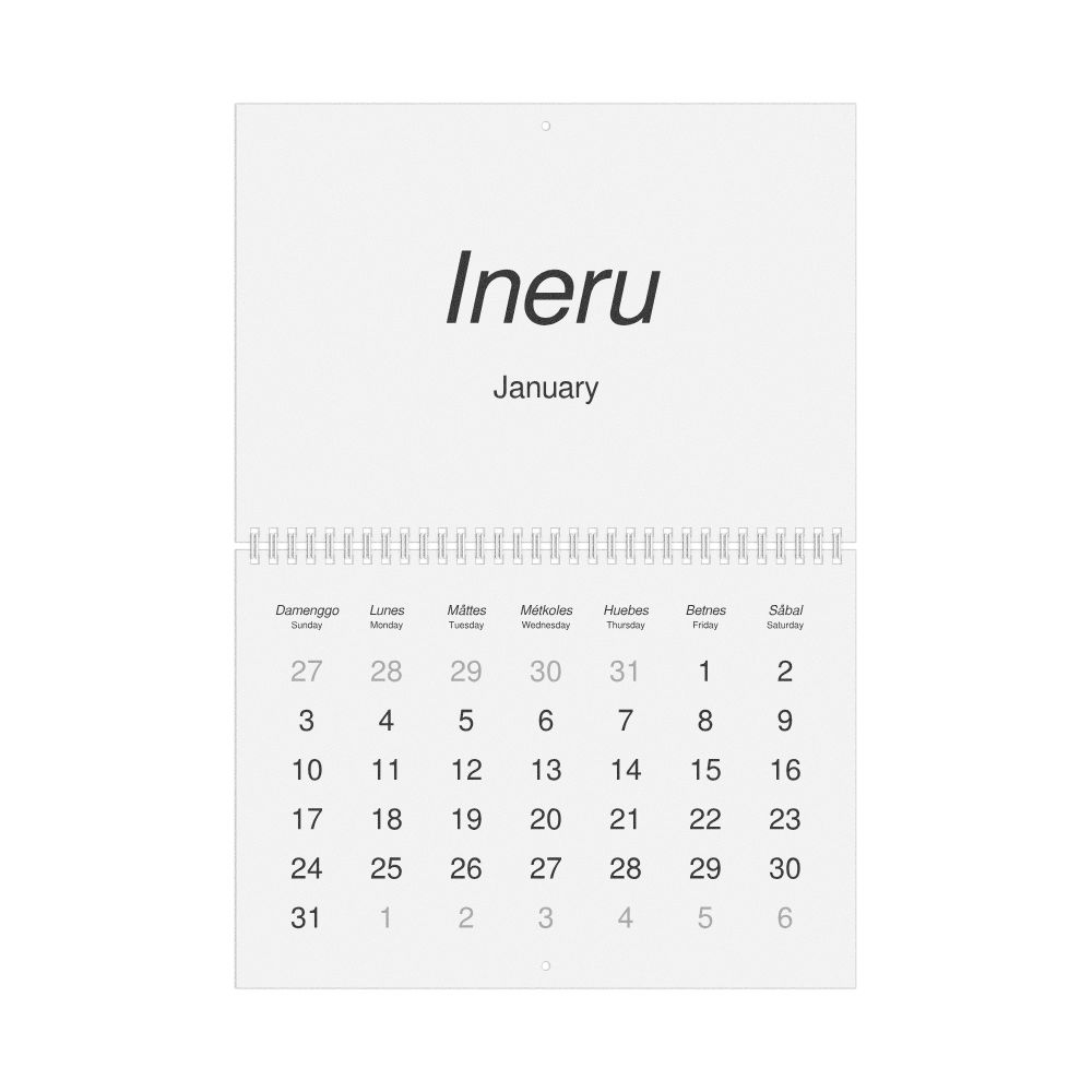 Leskoff 2027 Wall Calendar, Chamorro/English-Labeled, Sunday-Start Layout, Wire-Bound, 11.7 x 8.3 in (29.7 x 21.0 cm), image 1 of 1