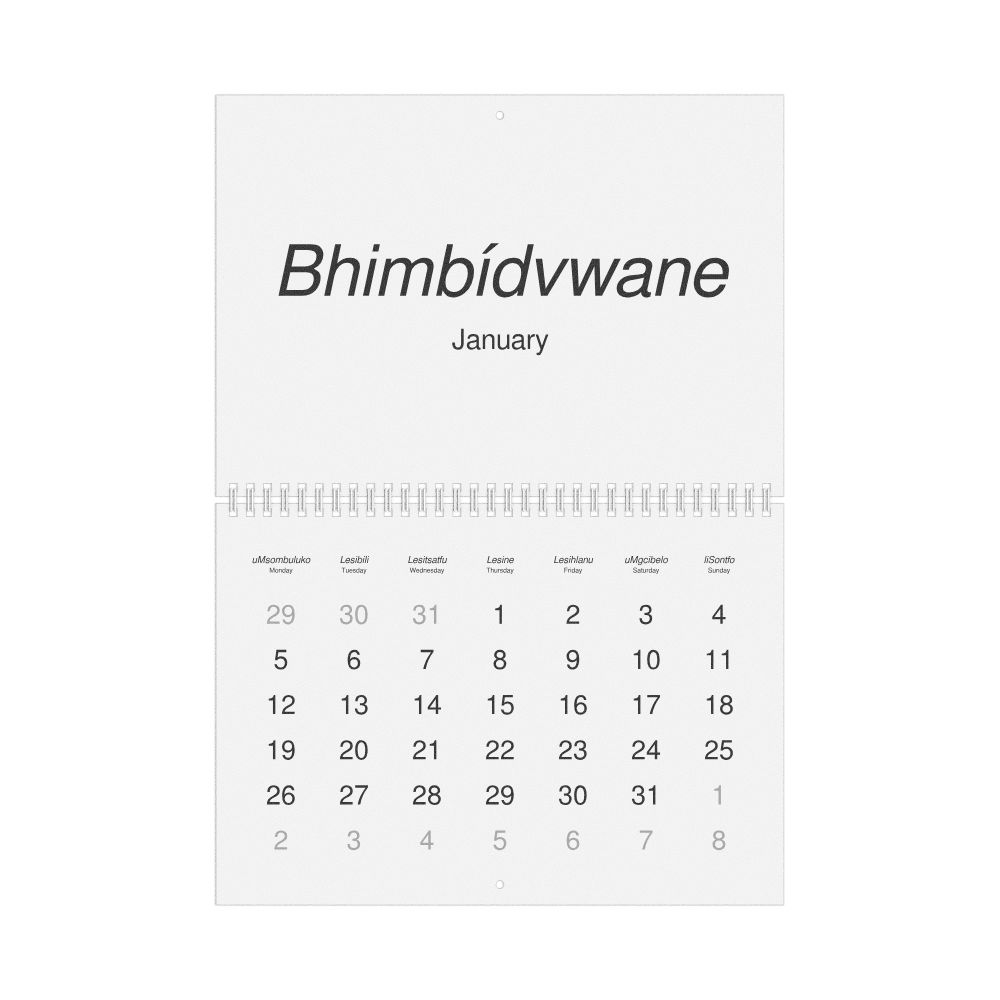 Leskoff 2026 Wall Calendar, Swazi/English-Labeled, Monday-Start Layout, Wire-Bound, 11.7 x 8.3 in (29.7 x 21.0 cm), image 1 of 1