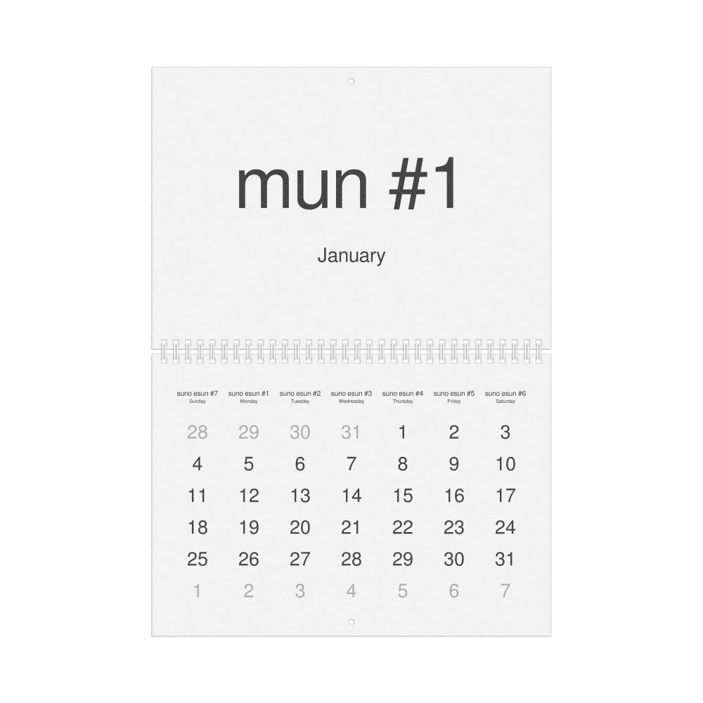 Leskoff 2026 Wall Calendar, Toki Pona/English-Labeled, Sunday-Start Layout, Wire-Bound, 11.7 x 8.3 in (29.7 x 21.0 cm), image 1 of 1