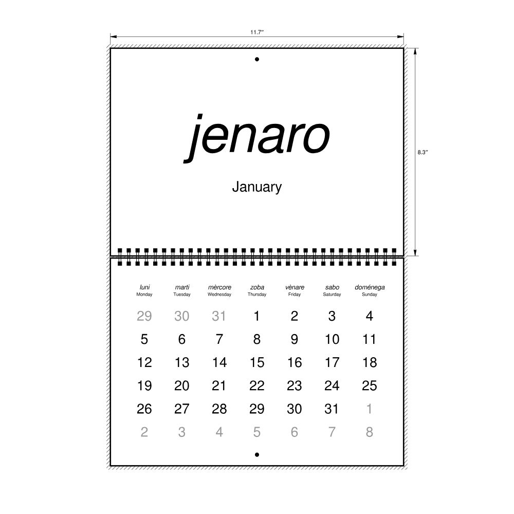 Leskoff 2026 Wall Calendar, Venetian/English-Labeled, Monday-Start Layout, Wire-Bound, 11.7 x 8.3 in (29.7 x 21.0 cm), image 2 of 2