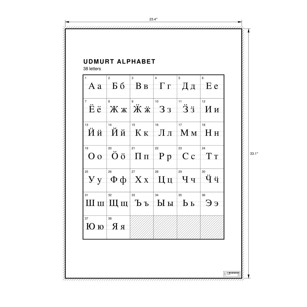 Leskoff Udmurt Alphabet Chart, 23.4 x 33.1 in (59.4 x 84.1 cm, Poster / Wall Chart), image 1 of 2
