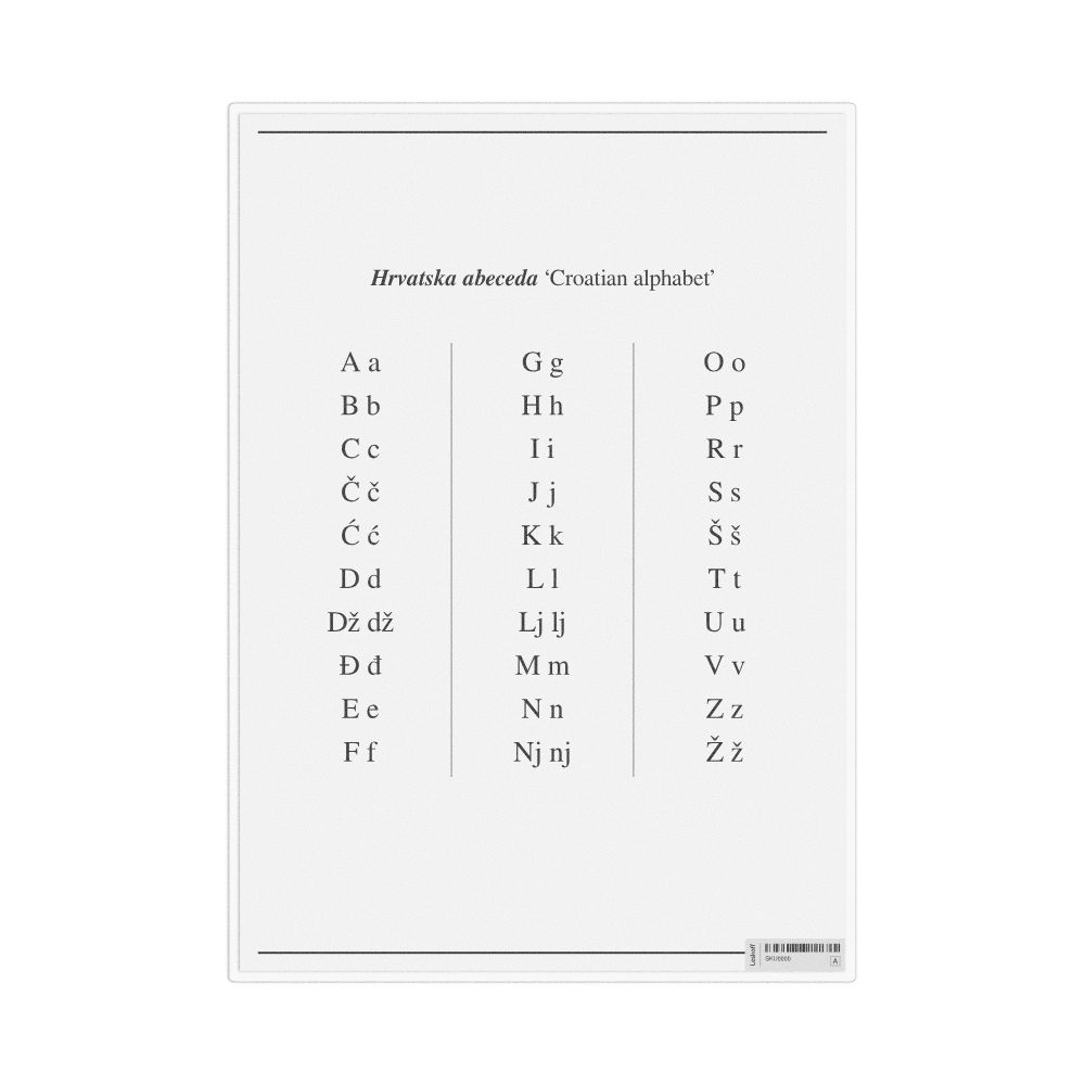 Leskoff Croatian Alphabet, Desk Chart, 8.3 x 11.7 in (21.0 x 29.7 cm), image 1 of 1
