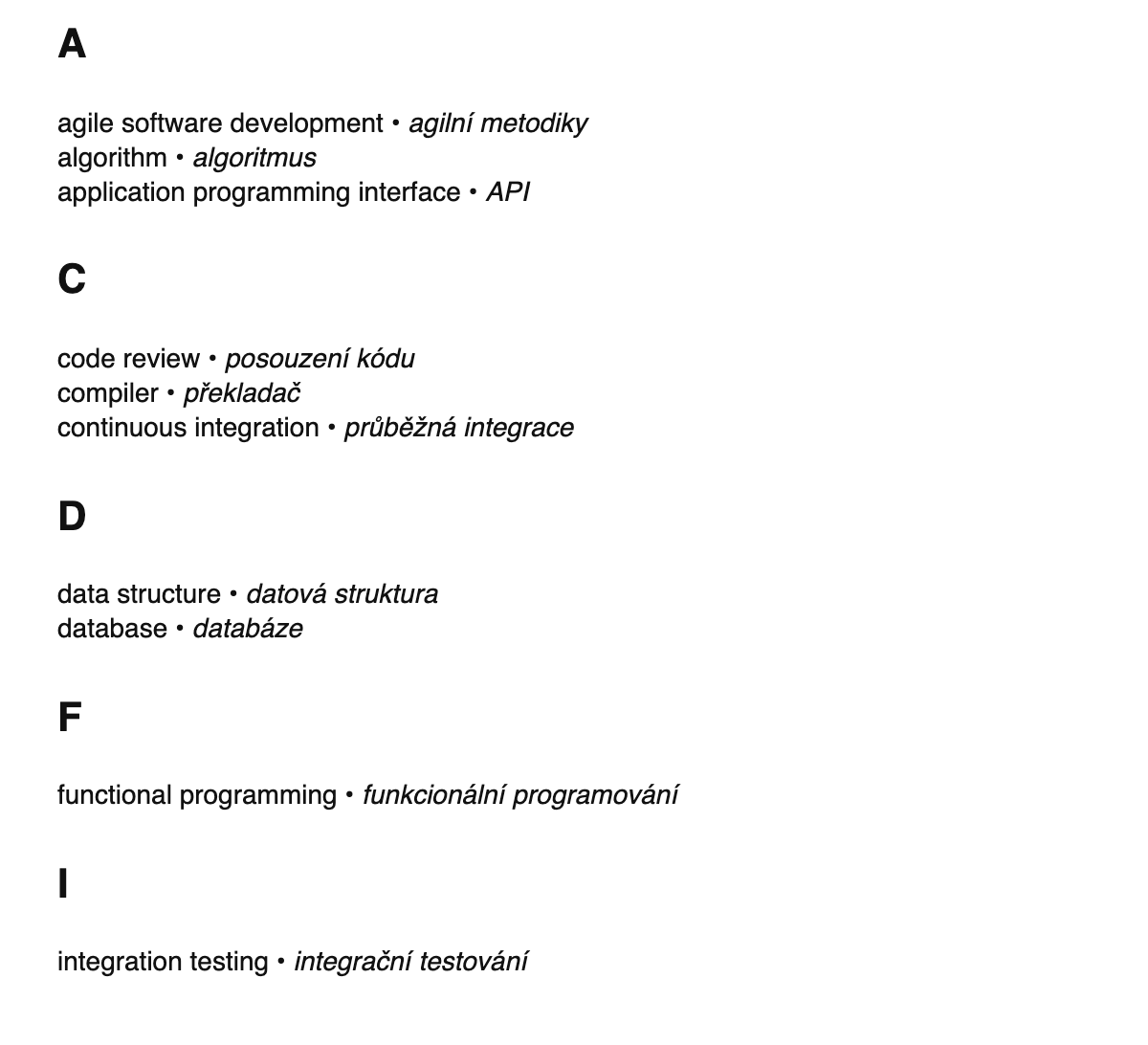 Software engineering terms in Czech